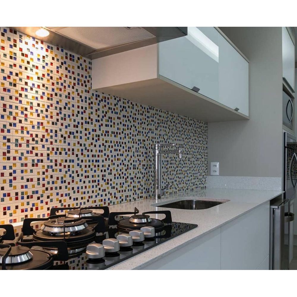 Exemplo de backsplashes de cozinha com textura de pastilha